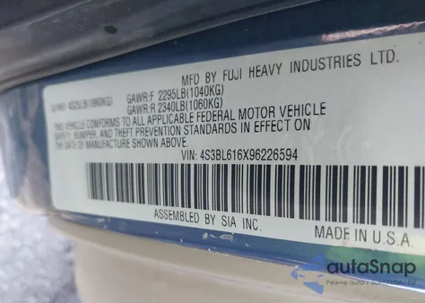 2009 Subaru Legacy 2.5I z USA, uszkodzony, nr VIN 4S3BL616X96226594